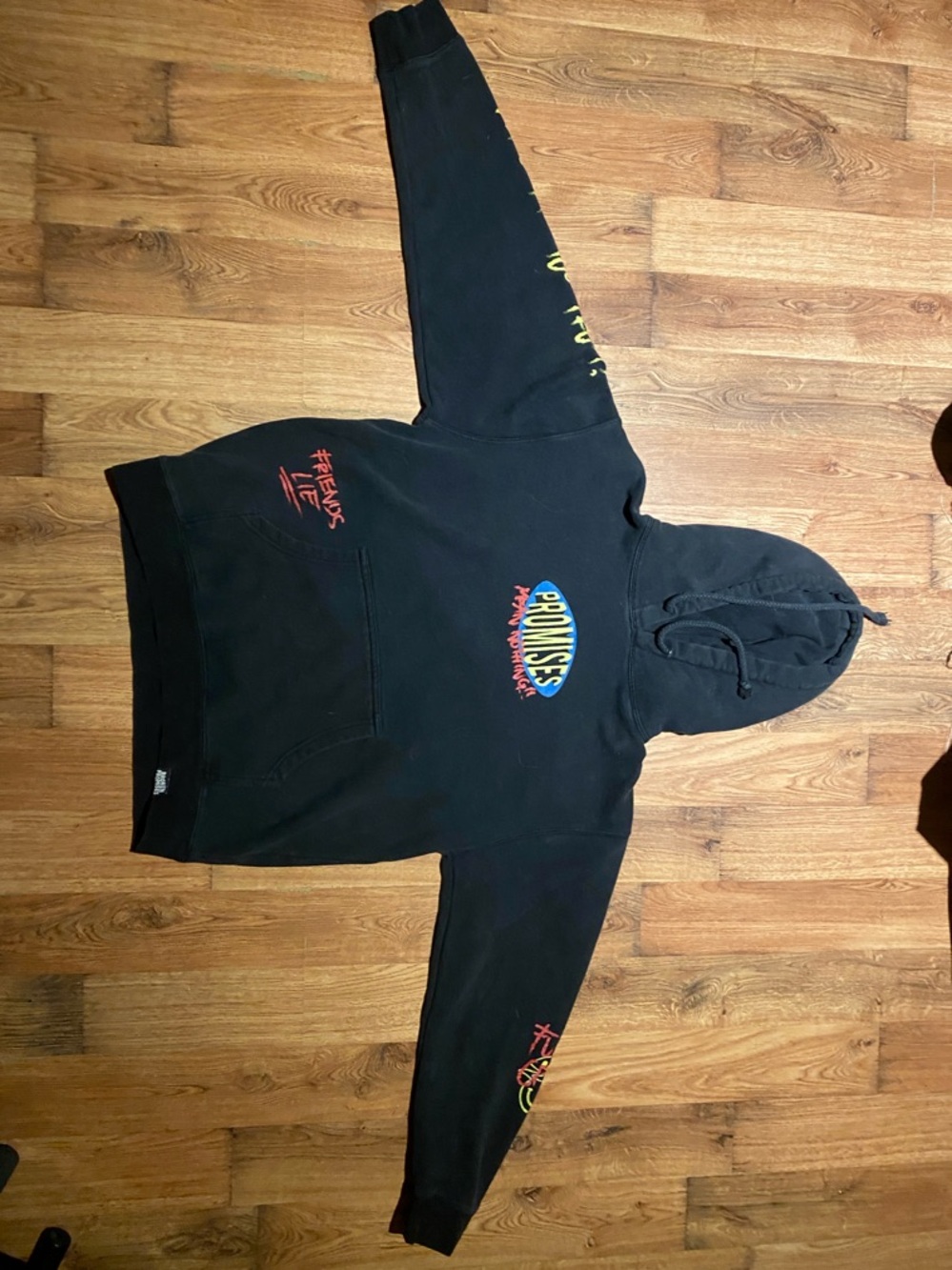Black Graphic Pullover Hoodie with Multicolor Logo